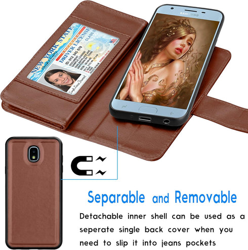 Tekcoo Galaxy J7 2018/Aero/Top/V 2nd/Crown/Aura/Refine/Eon PU Leather Wallet Case, Brown, 11 Card Slots, Kickstand...