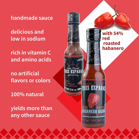 Salsa Picante Tres Espadas | Habanero Hot Sauce | Hot salsa crafted with Mexican Habaneros | Hot Sauce Bottles 5 FL OZ Each (Habanero Red Pepper, ...