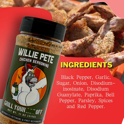 Willie Pete Chicken Seasoning by Grill Your As Off - BBQ & Grill Seasoning for Beef, Steak, Burgers, Pork & Chicken - Dry Rub - MSG & Gluten Free ...