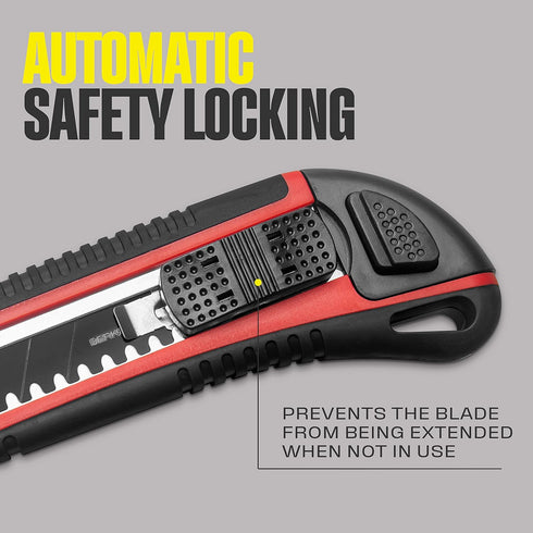 Berkling 18mm Retractable Utility Knife with 4x SK2H Snap Off Black Spare Blades (18mm 1 PACK)...