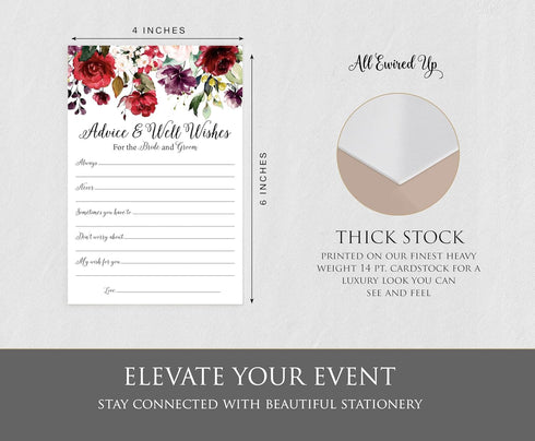 Pack of 50 Wedding Advice Cards for Bride and Groom- Burgundy Well Wishes for Bride-Bridal Shower Games for Guests, Reception, Bridal Shower Guest...