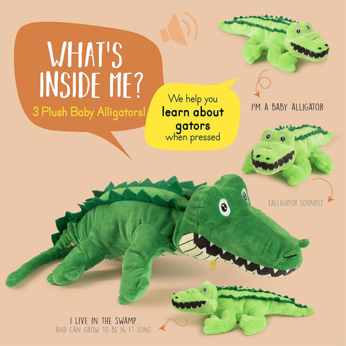 Plush Creations Talking Stuffed Mommy Alligator with 3 Baby Alligators in her Tummy | Stuffed Animal Family | Stuffed Animal Mom and Baby | Baby T...