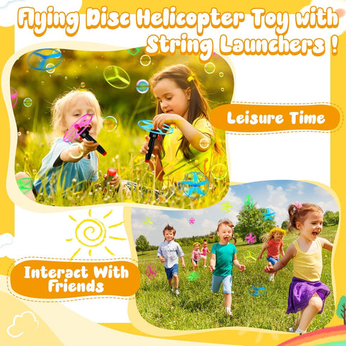 Flying Disc Helicopter Toy Disco Flyers Include 12 String Launchers and 24 Flying Saucer Flying Disc Launcher Toy Flying Toys for Little Teens Out...