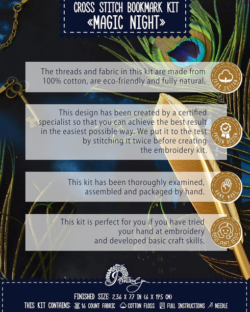 Povitrulya Counted Cross Stitch Kit Magic Night - DIY Bookmark Set for Hand Embroidery...