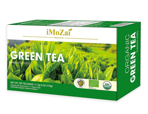 Imozai Organic Green Tea Bags 100 Count Individually Wrapped...