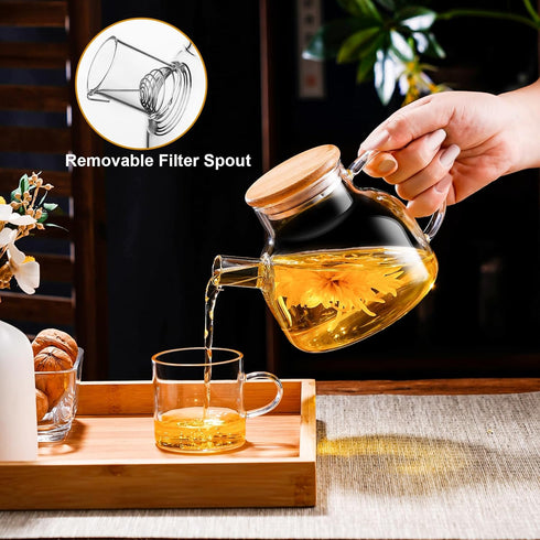PARACITY Glass Teapot Stovetop 20 OZ/600ml, Borosilicate Clear Tea Kettle with Bamboo Lid, Glass Tea pot with Removable Filter Spout, Teapot Bloom...