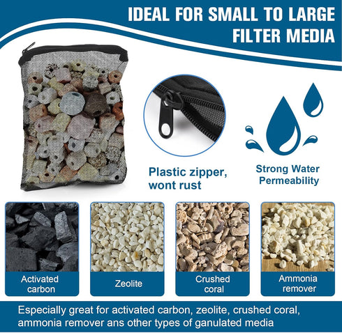 10Pcs Media Bags for Aquarium Fine Mesh Bag Aquarium Filter Media Bags with Plastic Zipper Suitable for Activated Carbon, Filter Stones, Ceramic R...
