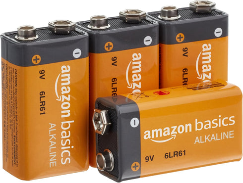 Amazon Basics 4-Pack 9 Volt Alkaline Performance All-Purpose Batteries, 5-Year Shelf Life, Packaging May Vary...