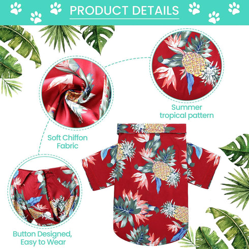 4 Pieces Pet Summer T-Shirts Hawaii Style Floral Dog Shirt Hawaiian Printed Pet T-Shirts Breathable Cool Clothes Beach Seaside Puppy Shirt Sweatsh...