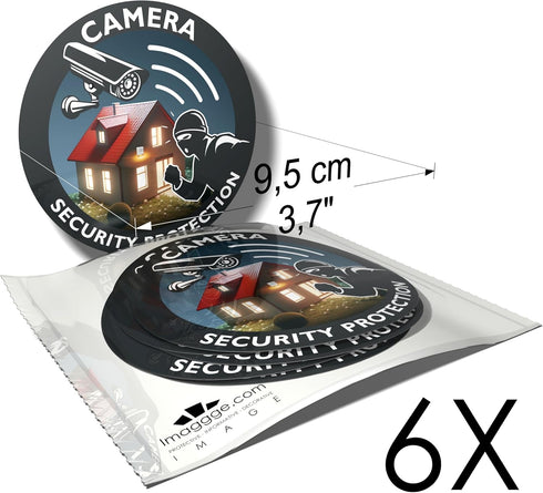 Intruder & Thief Deterrent Stickers - Security House Alarm & Security Camera - 6 Round Stickers - 9.5cm...