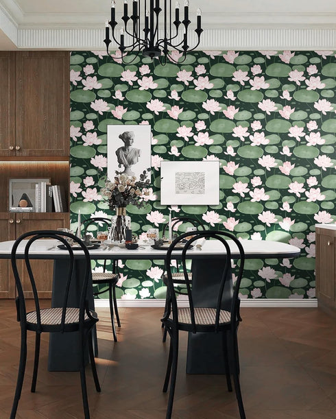 Yasinet Peel and Stick Wallpaper Floral Wallpaper Vintage Dark Green Lotus Flower Contact Paper Removable Self Adhesive Wallpaper for Wall Living ...