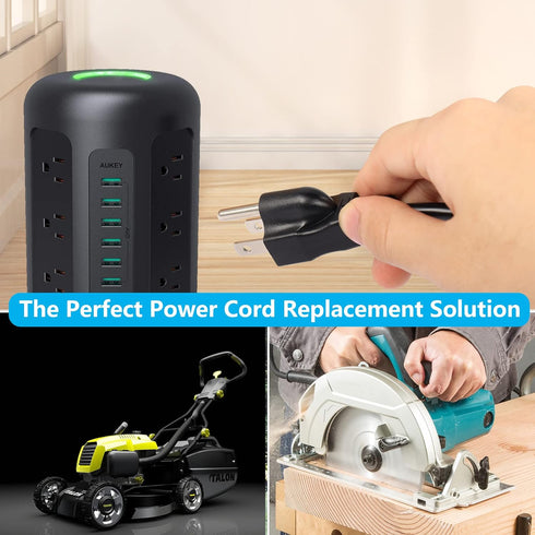 CERRXIAN 4FT 18 Gauge 3 Prong Heavy Duty Replacement Power Cord Cable 13A 110V NEMA 5-15P Male Plug to 3 Prong Open Pigtail Wire for Universal AC ...