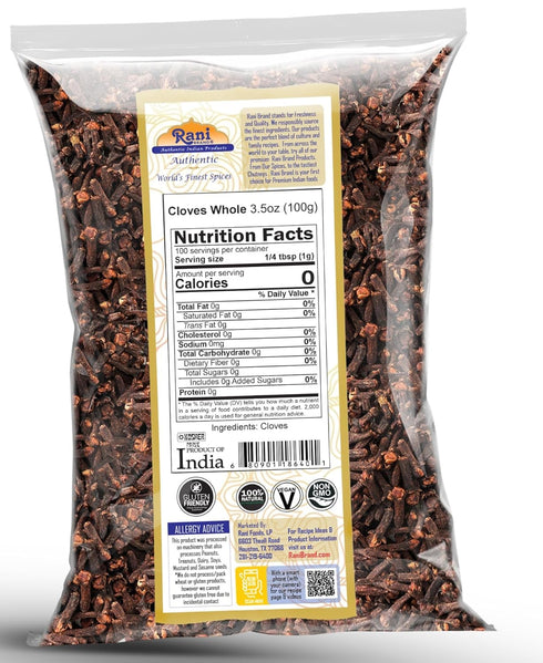 Rani Cloves Whole (Laung) 3.5oz (100g) Great for Food, Tea, Pomander Balls and Potpourri, Hand Selected, Spice ~ All Natural | NON-GMO | Kosher | ...