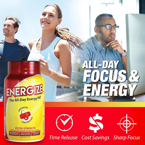 Energize Extra Strength Caffeine Pills, Fast Acting Long-Lasting Energy Pill with Extended Time Release Caffeine, Improved Clarity & Energy Suppor...
