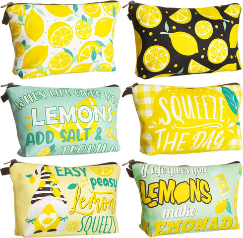Reginary 6 Pieces Lemon Makeup Bags Purse Travel Cosmetic Pouch Waterproof Lemon Multifunction Makeup Pouch with Zipper Toiletry Bag Case Organize...