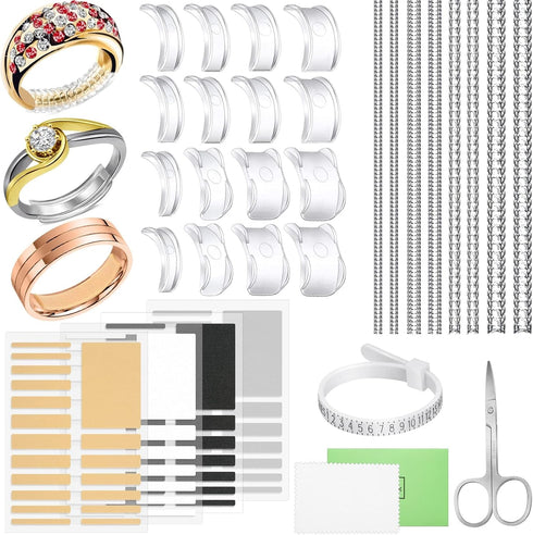 100 Pcs Ring Sizer Adjuster for Loose Rings with Ring Size Measuring Tool, Plug-in Invisible Ring Guards Silicone Tightener EVA Foam Ring Size Adj...