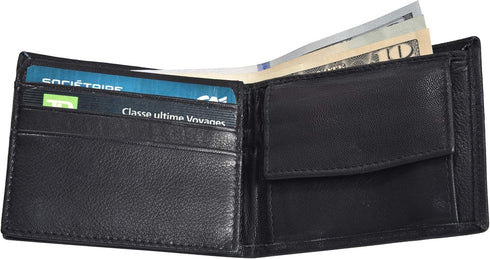 Leatherboss Leather Boys Slim Compact Flap Id Coin Pocket Bifold Wallet with debit credit card holder, Black...