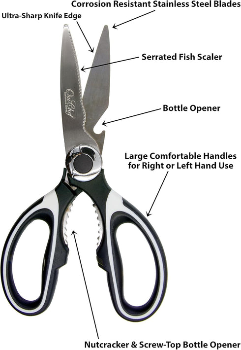 Kitchen Shears, Chef Scissors, Poultry Shears, Meat Shears, Kitchen Scissors with Premium Stainless Steel Blades & Sure-Grip Ergonomic Handles (Wh...