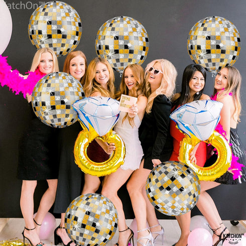 KatchOn, Large Disco Ball Balloons - 22 Inch, Pack of 6 | 4D Sphere Black Silver and Gold Disco Balloons for Bachelorette, Disco Party Decorations...