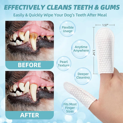 Dog Teeth Cleaning Wipes - Dog Dental Wipes Cat Tooth Brushing Kit Finger Toothbrush Care Pet Wipes Reduces Plaque & Freshens Breath 50 Counts...