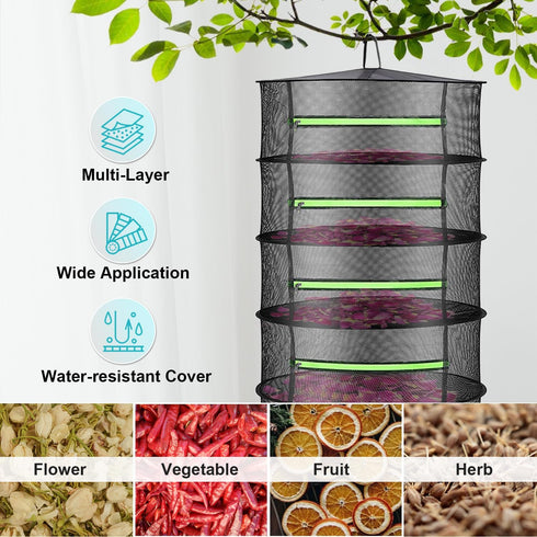 2ft Herb Drying Rack Net Mesh with Green Zippers Hydroponics,Bonus Hook Drying Rack Herbs for Plant Bud Seed, Mesh Hanging Plant Dry,Herb Dry Net ...
