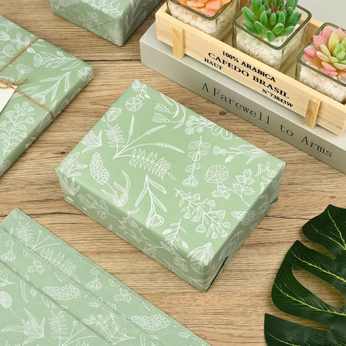 100 Sheets Sage Green Wildflowers Tissue Paper Green White Floral Printed Tissue Paper Botanical Decorative Tissue Paper for Green Boho Themed Bab...