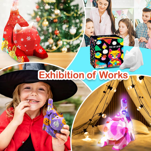 Goodyking Paint Your Own Lie Cat Lamp Kit, DIY Cat Crafts Night Light, Arts & Crafts for Kids Ages 8-12, Painting Kit for Girls Boys Age 4 5 6 7 8...