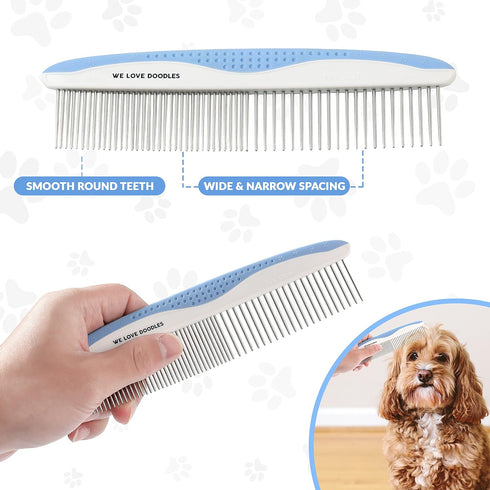 Metal Dog Grooming Comb | Removes Tangles & Matts | Dematting Pet Combs | Detangler For Matted Hair | Best Comb For Poodles, Goldendoodles, Doodle...
