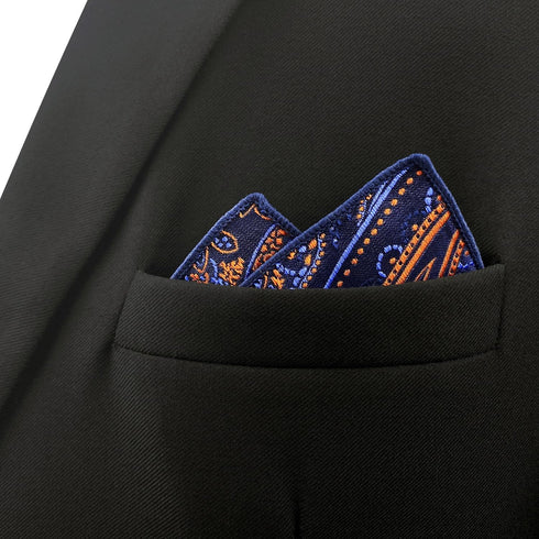 S&W SHLAX&WING Men's Ties Neckties Navy Dark Blue Paisley Matching Pocket Square...