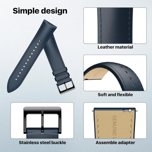 Ticwatch Pro 5 Smartwatch Band Replacement 24mm Width Leather Watch Strap Quick Release Genuine Watch Band Only for Pro 5 Watch, Smart Casual Blue...