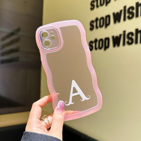 R'hllor Pink Case for iPhone 11, A - Z Initials Personalized Phonecase for Women, Cute Curly Wave Edge TPU Protective Phone Cover, Kawaii Phone Ca...