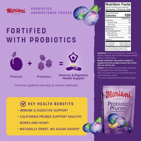 Mariani Probiotic Prunes Pitted Unsweetened, 7oz Bulk Dried Fruits No Sugar Added, Supports Healthy Bones, Immune and Digestive Health...