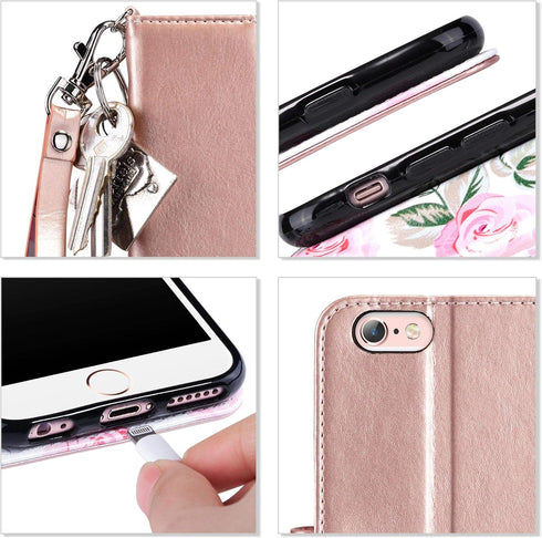 ULAK Wallet Case for iPhone 6s Plus, iPhone 6 Plus Case, Flip Folio PU Leather Kickstand Case with Card Slot Wrist Strap ID Credit Card Pockets fo...
