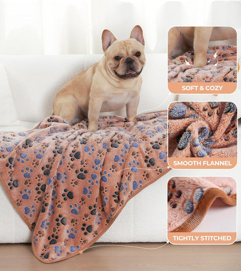 Luciphia 1 Pack 2 Pet Blankets for Dogs Cats, Fleece Print Dog Cat Blankets for Small Medium Large Puppy Kitten, Paw Brown White Small (23x16 inch...