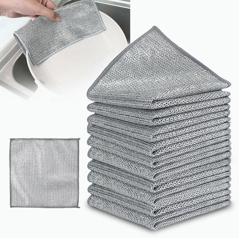 10pcs Non-Scratch Wire Dishcloth, Multipurpose Wire Dishwashing Rags For Wet And Dry, Easy Rinsing, Soft Wire Cleaning Cloth Wire Dish Towels, Scr...