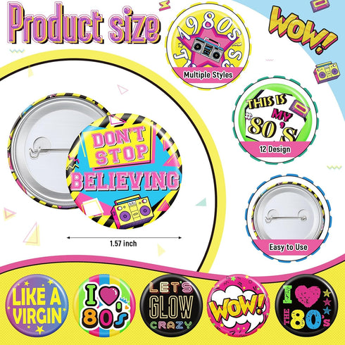 Yaomiao 80's Party Buttons 80s Accessories for Women 80s Pins for Jackets Buttons Pins for Backpacks 80s Clothes 80s Decorations (36 Pcs)...