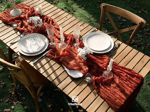 Vitalizart Cheesecloth Table Runner 10ft Gauze Boho Rustic Terracotta Cheese Cloth Table Runner for Wedding Bridal Shower Fall Thanskgiving Decora...