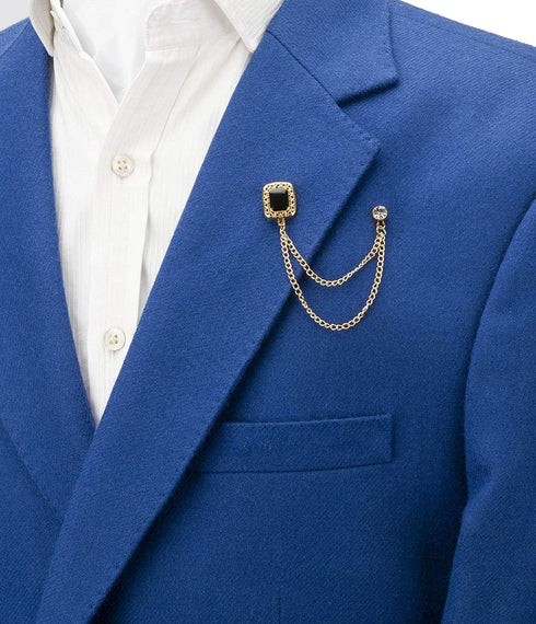 Square Black Stone with Gold Engraving Hanging Chain Lapel Pin, Brooch Suit Stud, Shirt Studs Men's Accessories...
