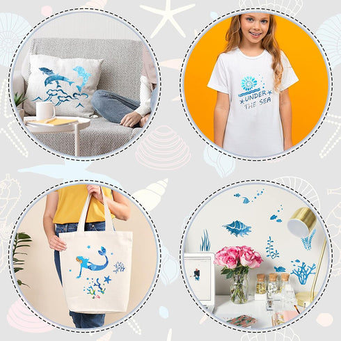 20 Pieces Sea Ocean Creatures Stencils Animal Painting Stencils Mermaid Seahorse Jellyfish Stencil Templates for DIY Crafts Scrabooking Painting o...