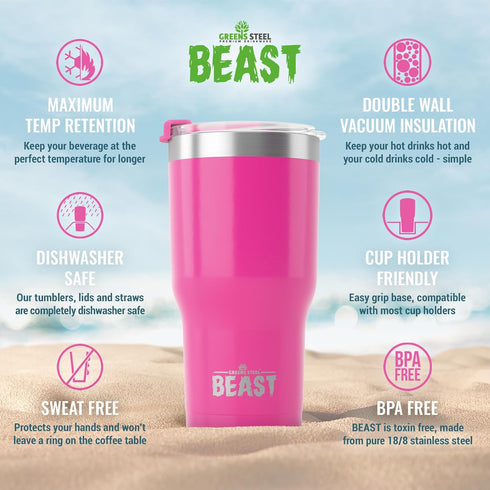 Beast 30 oz Tumbler Stainless Steel Vacuum Insulated Coffee Ice Cup Double Wall Travel Flask (Cupcake Pink)...