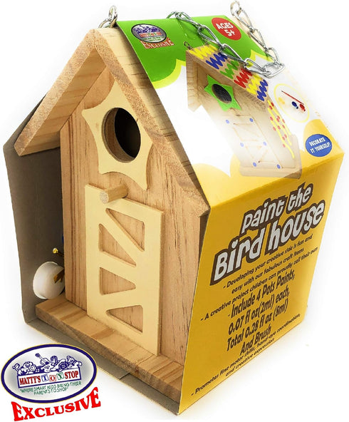 Matty's Toy Stop Paint Your Own Small Wooden Birdhouses (Includes Paints & Brushes) Gift Set Bundle - 3 Pack...
