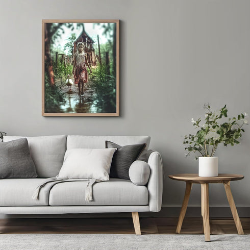 Posterizer 1 pcs-rustic village scene-girl with her ducks 2-Landscape & Nature Art-Art for Animal Lovers-Gift for Art Lovers- unframed wall art...