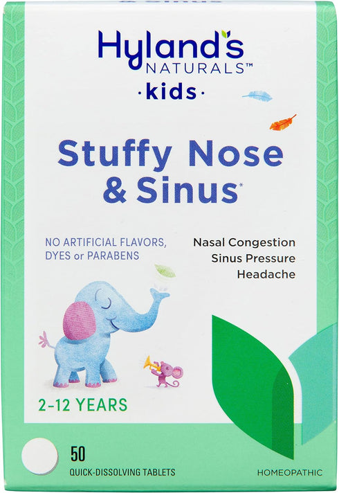 Hyland's Kids Stuffy Nose and Sinus Tablets, Cold Medicine for Children Ages 2 and up, Headache Relief and Nasal Decongestant, Quick Dissolving Ta...