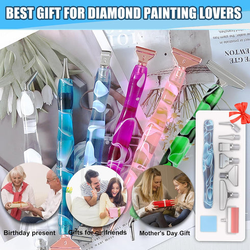 14PCS Diamond Painting Pen Accessories Tools Set, Exquisite Stainless Steel Metal Pen Tips,Ergonomic Diamond Art Drill Pen and 6 Painting Glue Cla...