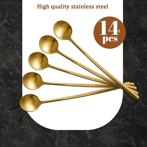 HANSGO 14PCS Long Handle Ice Tea Spoons, Gold Coffee Spoons 6.7" Stirring Spoons Stainless Steel Coffee Stirrers for Cocktail Stirring Iced Tea Co...
