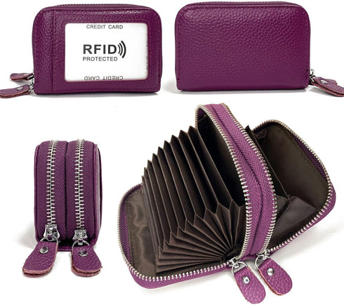 RFID Credit Card Holder, Small Leather Zipper Card Case Wallet for Women and ID Window Coin Pouch Security Travel Wallet (PURPLE)...