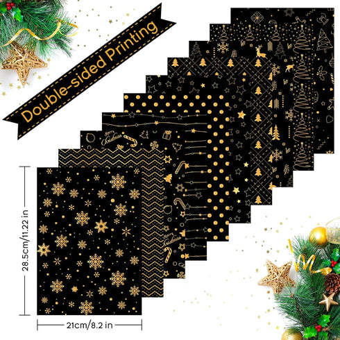 MIAHART 45 Sheets Merry Christmas Pattern Paper Set 10 Designs Festival Decorative Craft Paper Double-Sided for Card Making Scrapbook, A4 Size-Bla...