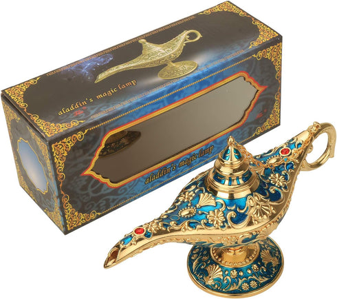 LAUYOO Classic Aladdin Magic Genie Lamp Legend Wishing Light Costume Lamp Metal Carved Arabian Props for Home Tabletop Decoration Party Birthday H...