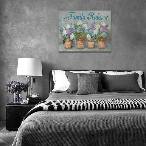 Nopenta Farmhouse Hydrangea Flower Wall Art Rustic Floral Butterfly Wall Decor Pictures Family Rules Canvas Print Painting Artwork Home Decoration...