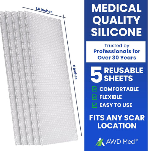 AWD Silicone Scar Sheets for Scar Removal - Extra Thick 0.5mm Silicone Scar Tape for Surgical Scars, C Section, Keloid - Silicone Skin Patches Ext...